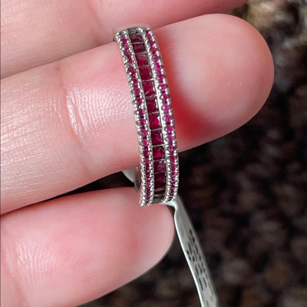 NWT Natural Ruby Half Eternity Ring 925 Silver Size 8 - Picture 12 of 13
